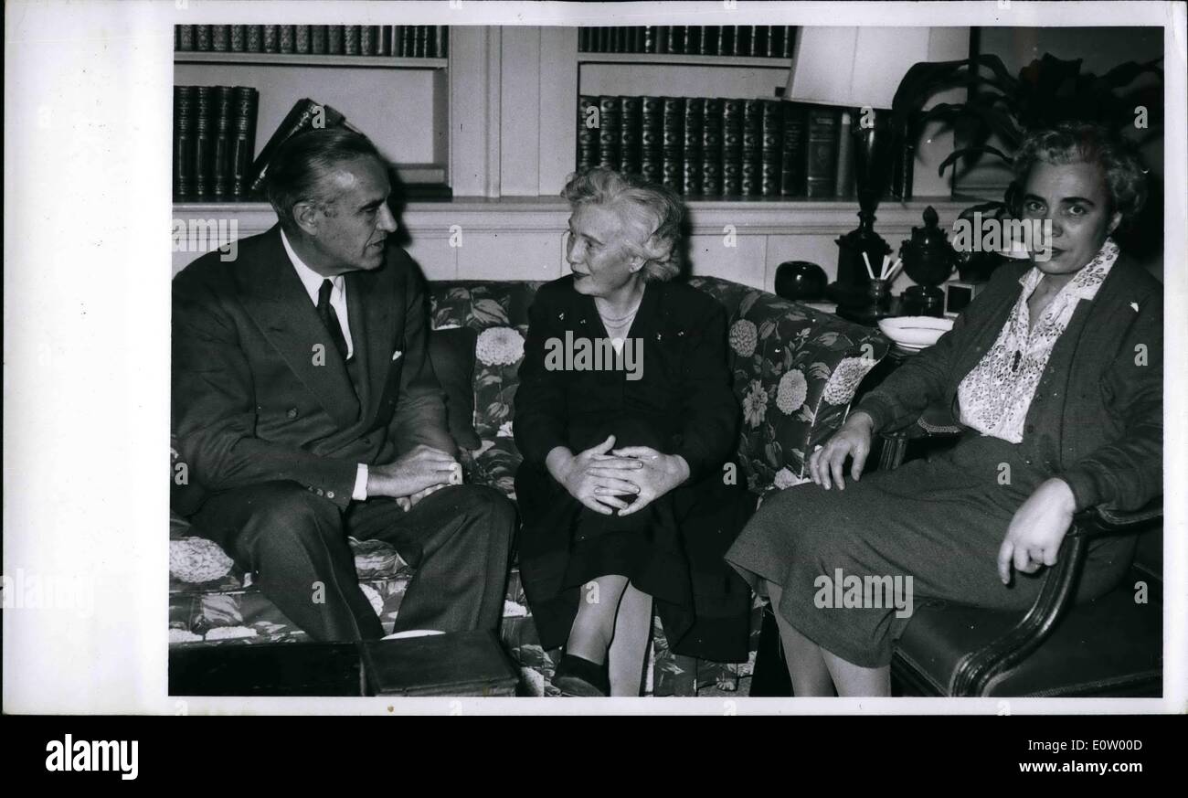 Oct. 10, 1960 - Only member of Imre Bagy's Government who has reached the West - in New York: Anna Kethly, who was the first President of the Hungarian Socialist Party after WWII, and was first condemned to death by the Communists, alter pardoned and kept under close house arrest is in New York. After the crush of the Hungarian uprising by the Soviets, she came to Austria, went to London, and is now here to participate in the demonstrative mass rally for the aid of the Hungarian Freedom Fighters at the Madison Square Garden Stock Photo