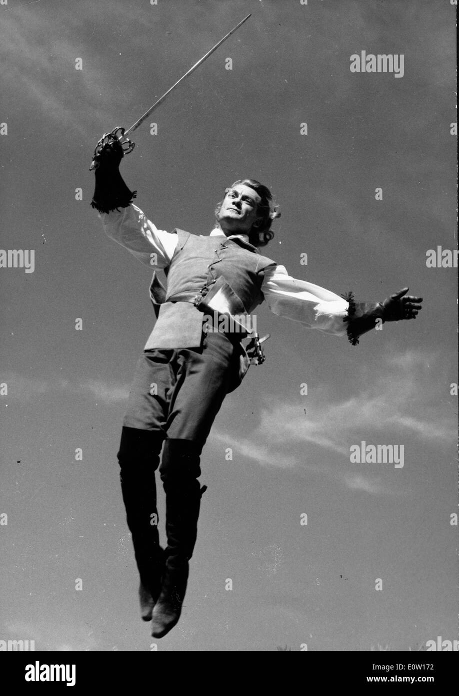 Jean Marais flying in a scene from a movie Stock Photo