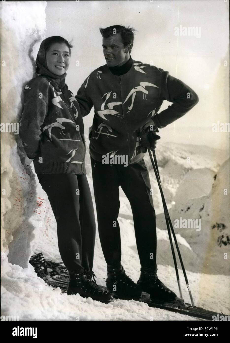 Nov. 11, 1960 - In Japan; A romance start. Austrian ski king and film star Toni Sailer flirts with charming Kiyoko Fujie. They stood both before the camera turning the Japanese color film ''The king of the Silver Mountains'' Photo Shows a scene of the film. Stock Photo