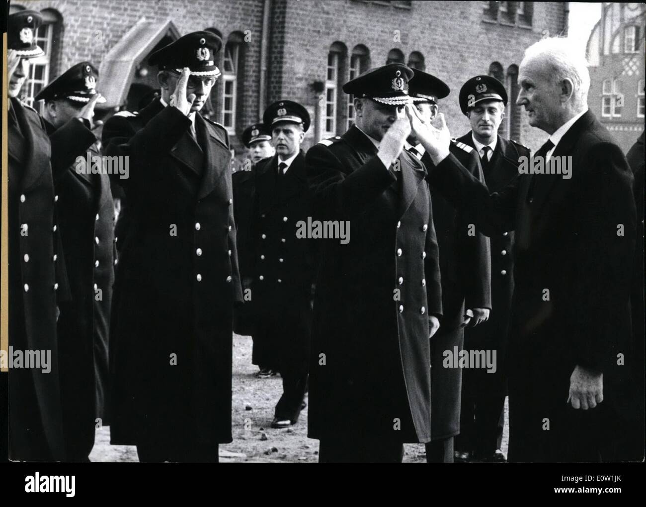 Nov. 12, 1960 - Old War follows... When the former commander in chief of the German Kriegsmarine during the Dritte Reich Grossadmirai KARL Donitz, condemned in the Nuremberg war criminal orrii10-to the funeral 6' Ms former prede7 cesscr, Grossadmiral Lrich RAEOERcat the cematery at Kiel, he was saluted by officers of new German Navy, No official delegation of German Navy was cent lo the funeral but only officers who had direct connections with the former commander in Stock Photo