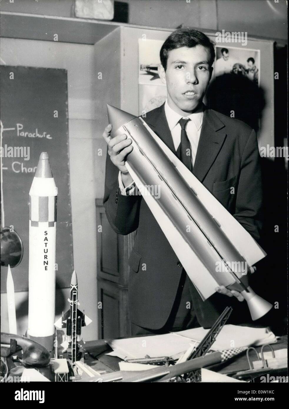 Nov. 18, 1960 - Teen-Agers construct Rocket:A Rocket reported to be able to ascend to nearly 45.000 feet has just been completed by a group of Paris students, all Teen-Agers.The Rocket will be experimented next month.Photo shows Philippe Arnal, 18, President of the ''Young Rockets'' club who participated in the contrsuction demonstrating the rocket to the press this afternoon. Stock Photo