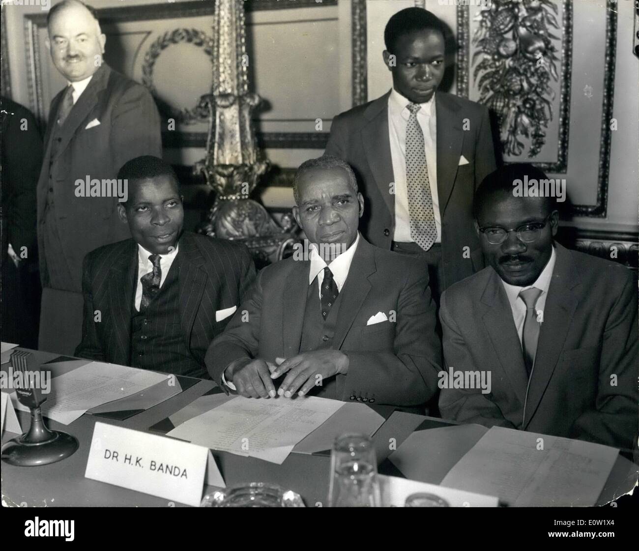 Dec. 05, 1960 - 5-12-60 The Rhodesia and Nyasaland Constitutional Review Conference opens. The African leaders, Dr. Nkomo Kenneth Kaunda and Hastings Banda were among the delegates at today's conference of the Constitutional Review Conference on Rhodesia and Nyasaland at Lancaster House. Keystone Photo Shows: L-R: Mr. O.E. Chirwa (Nyasaland); Dr. Hastings Banda (Nyasaland Leader); Mr. D.K. Chisiza (Nyasaland) at opening of the conference this morning. Stock Photo