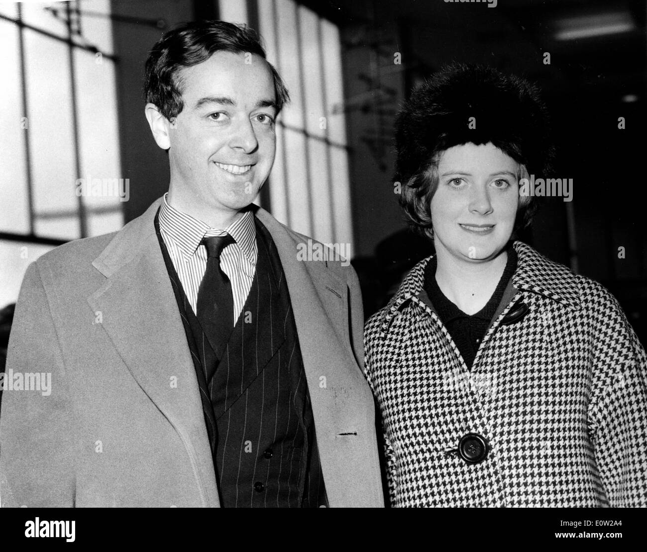 Edwina Sandys and husband Piers Dixon leaving for their honeymoon Stock Photo