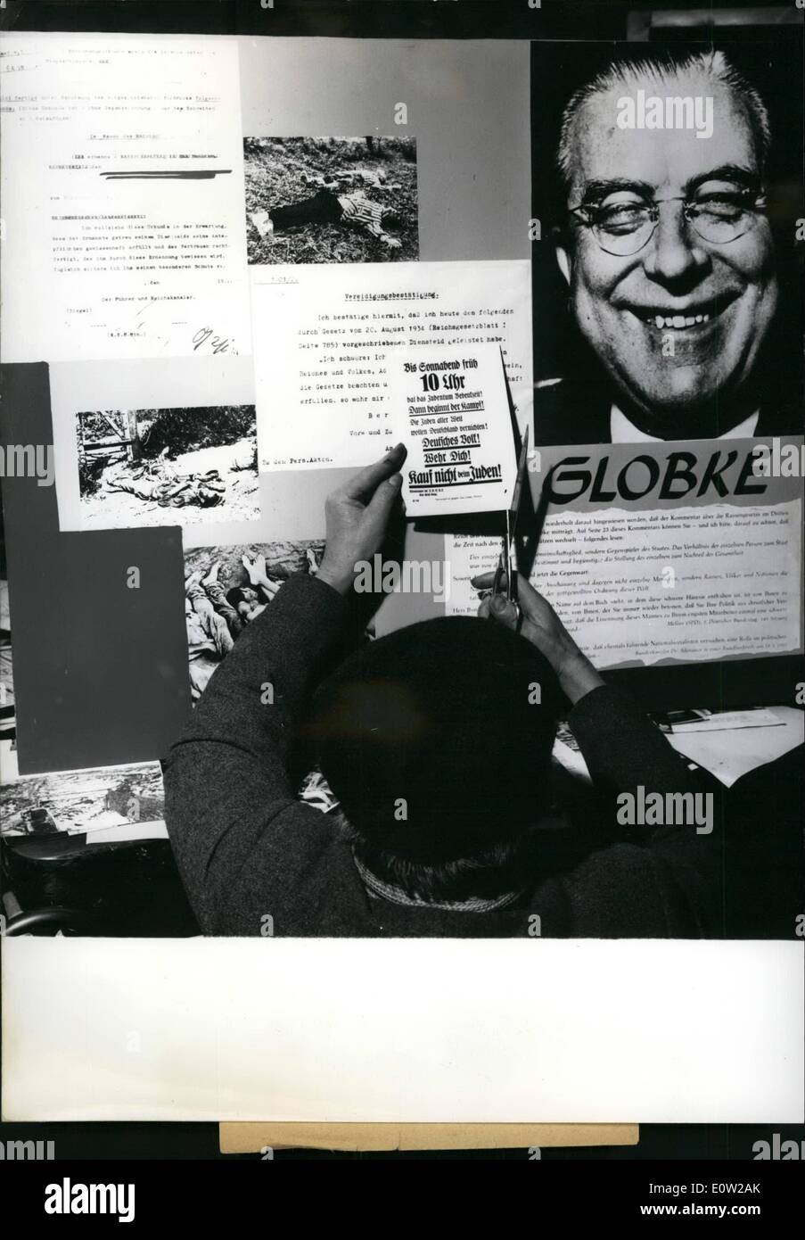 Feb. 02, 1961 - Documents about Globke confiscated. At the Eichmann exhibition with the subtitle ''Massa under the sign of sw Stock Photo