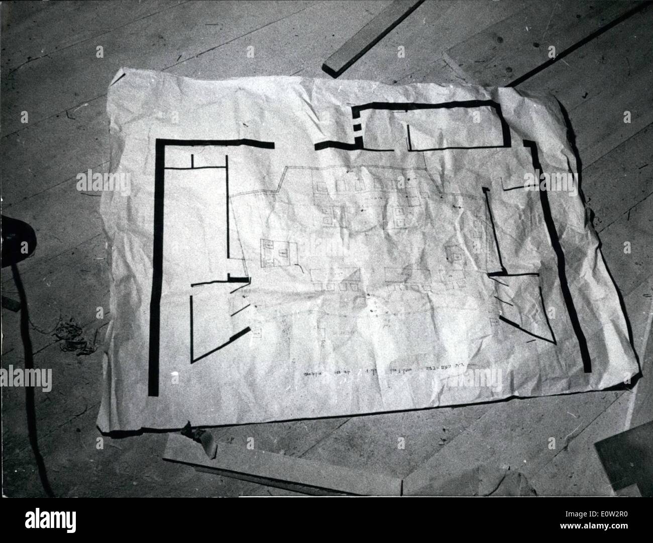 Feb. 02, 1961 - Preview of trial against Adolf Eichmann in Jerusalem. Photo shows The architects plans of the court room in the Stock Photo