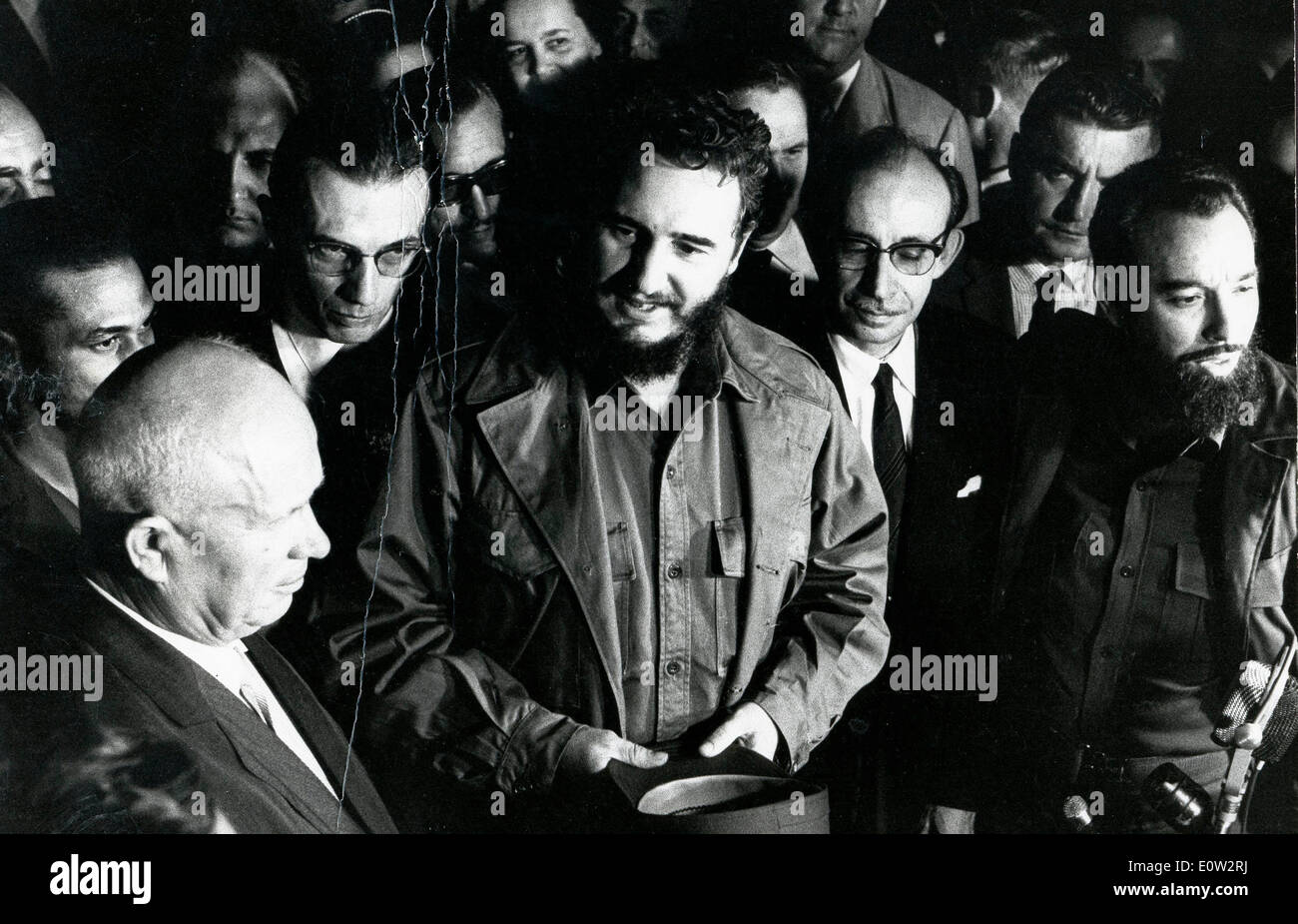Fidel Castro and Nikita Khrushchev at Soviet Mission Stock Photo