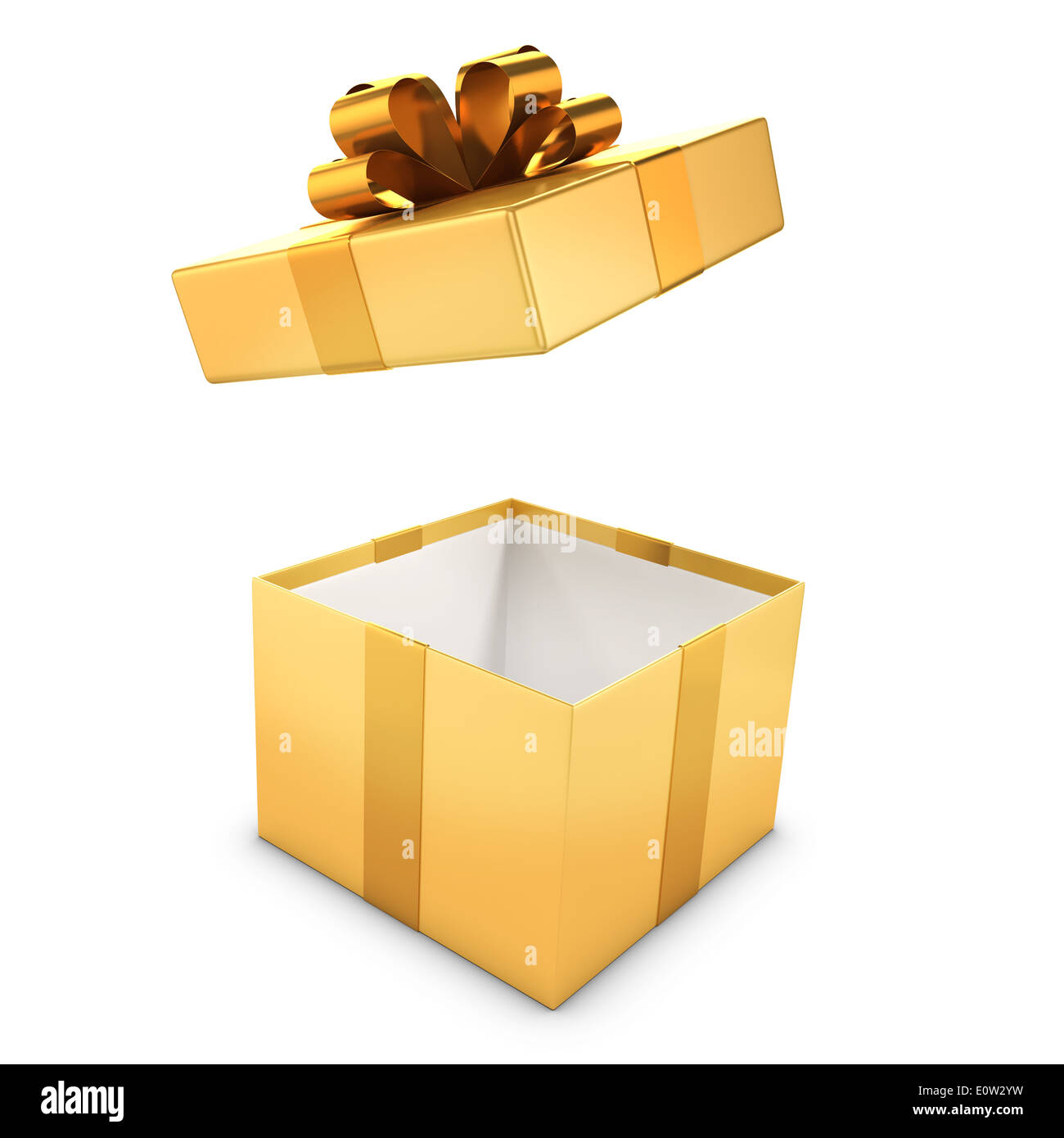 Golden gift box with lid flying off Stock Photo Alamy