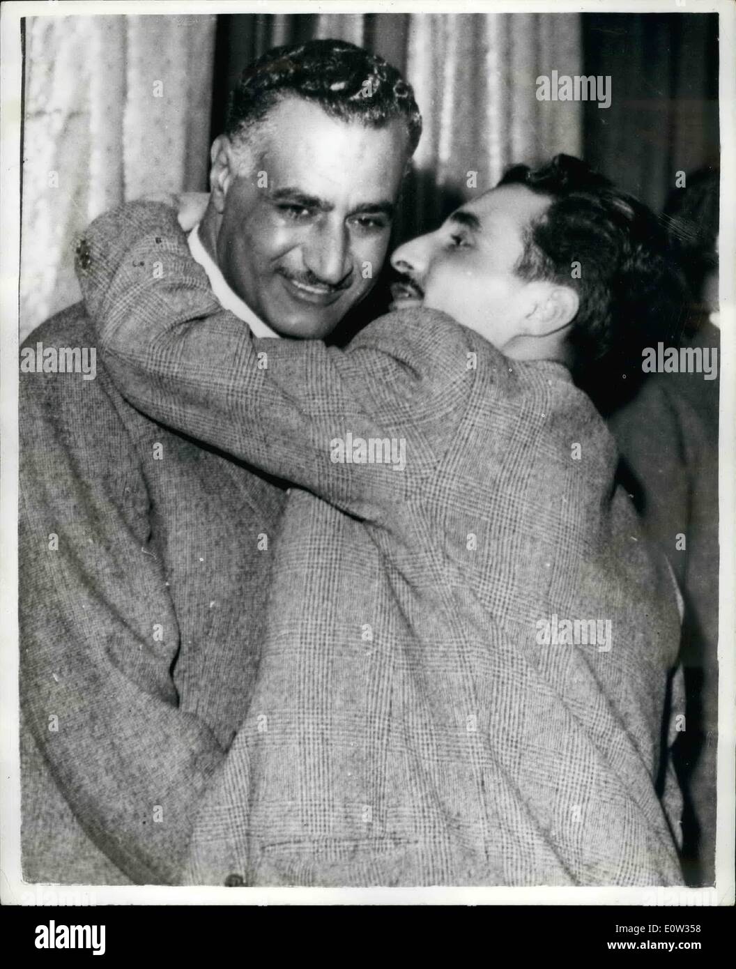 Mar. 03, 1961 - President Nasser Receives Deputations in Damascus. Gets a Warm Embrace. President Gamel Abdul Nasser - of Egypt Stock Photo