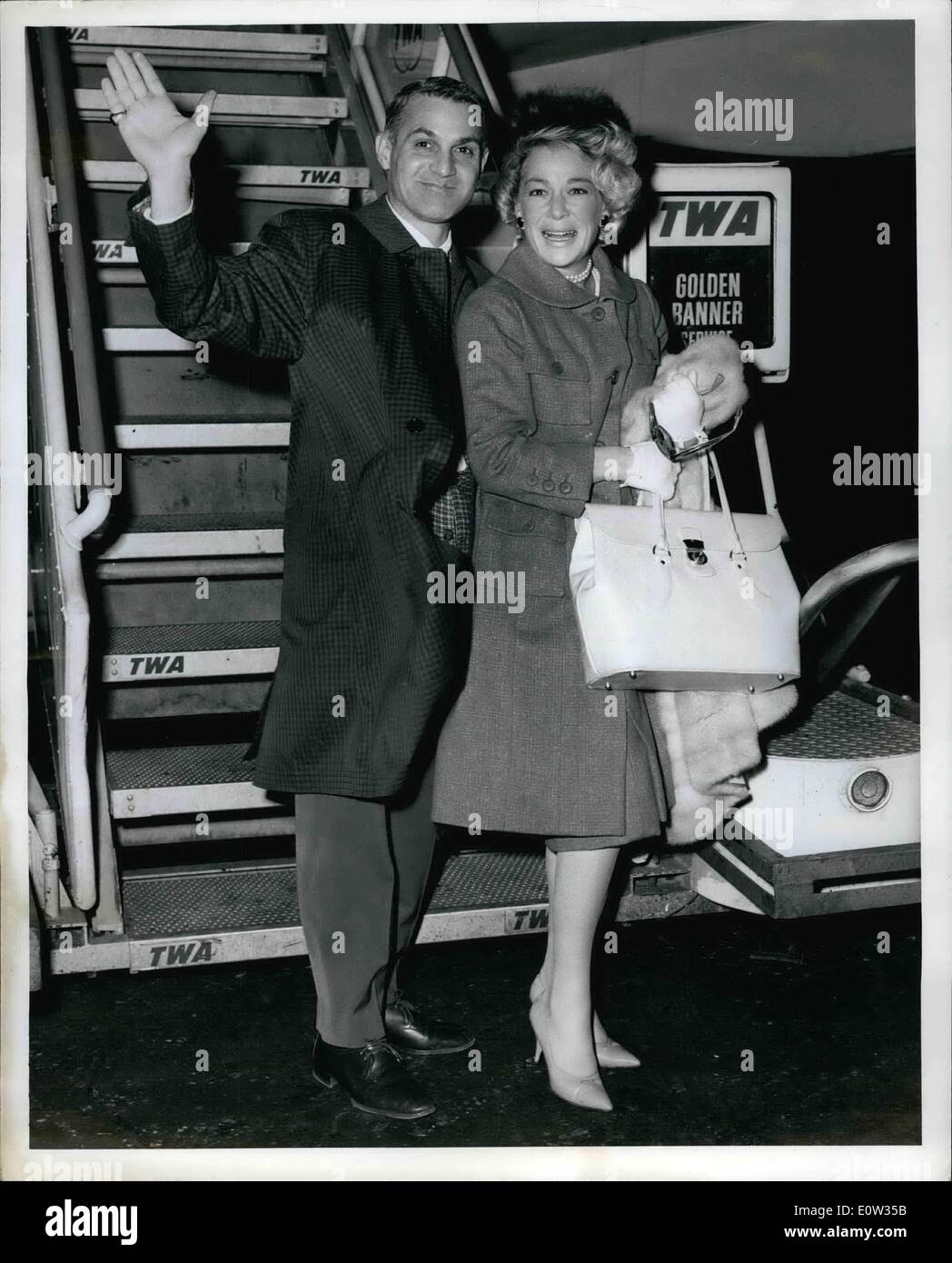 Mar. 03, 1961 - Popular Betty Hutton, a bride of only three months, and her conductor arranger husband Pete Candoli bid adieu prior to boarding a TWA Superjet for London. Betty will appear for five weeks at London's famous ''Pigalle'' the first engagement of a three month tour with stops in Johannesburg and Durbin, South Africa. Stock Photo