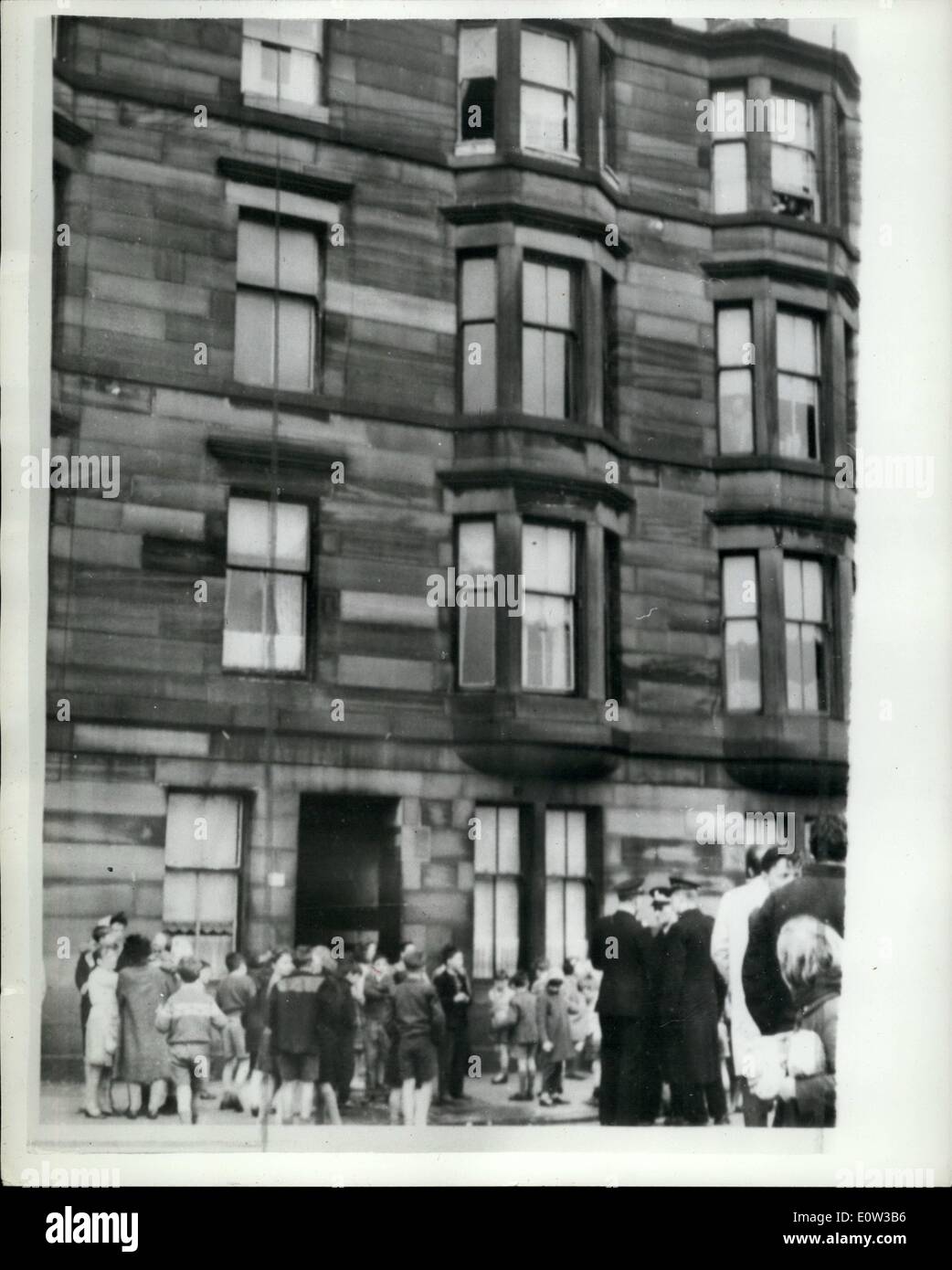 Mar. 03, 1961 - Five Children Fail From High Window. One Dies - Woman Charged With Murder In Glasgow: A woman was charged with murder and attempted murder - in Glasgow last night after five children had plunged from a third-floor window in a block of tenement flats. One child was killed and the others were seriously injured. The dead child was four year old Margaret Hughes, the others being Tom Devenny (4); Danny McNeill (7); Frank Lennon (7) and his sister Margaret (3). Photo shows The tenement block in Glasgow showing the third floor window from which the five children fell. Stock Photo