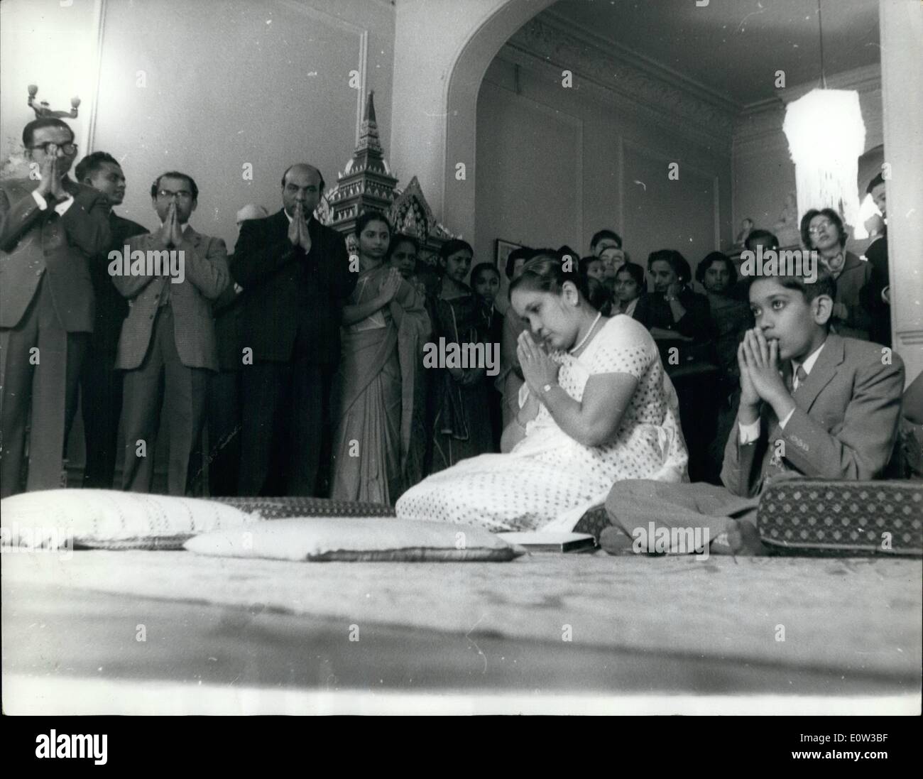 Mar. 03, 1961 Mrs. Bandaranaike prays before the altar of the Golden