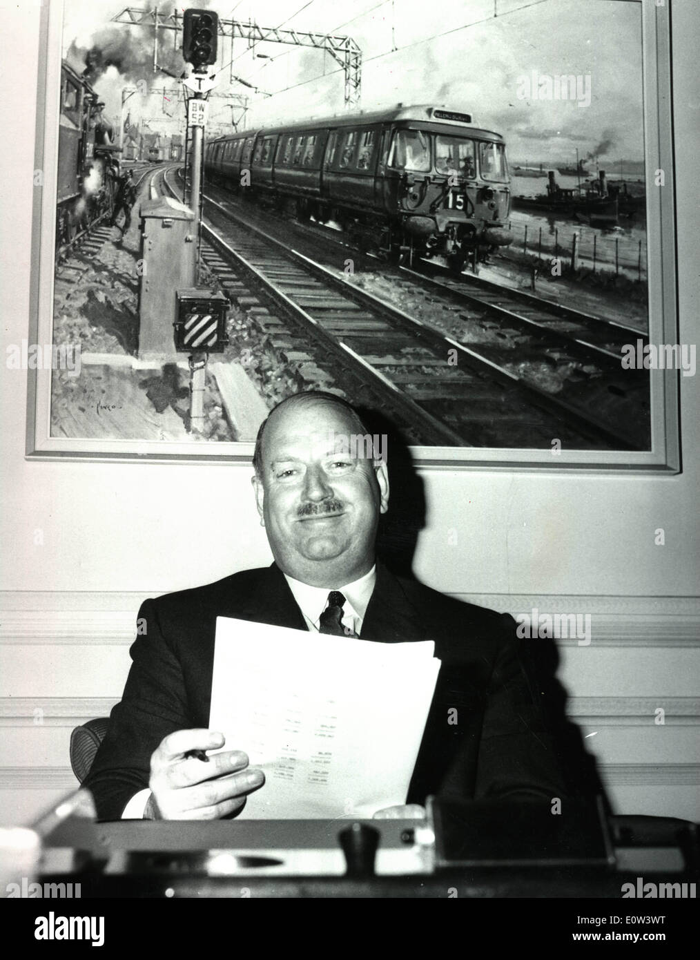 Richard Beeching at his desk at the Transport Commission Headquarters Stock Photo