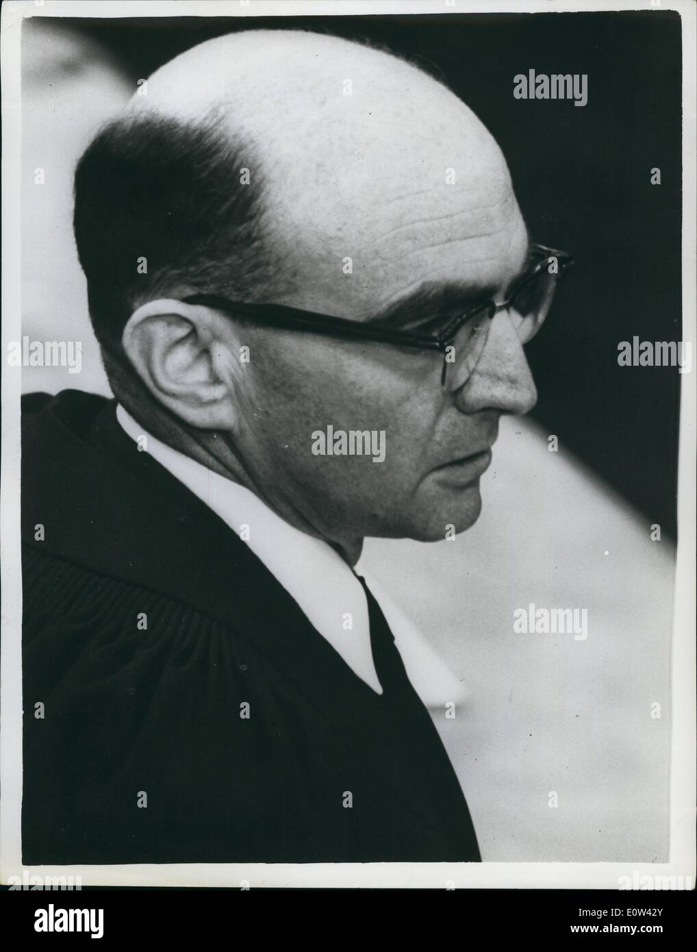 Apr. 04, 1961 - Trial of Adolf Eichmann continues in Jerusalem. Gideon Hausner - prosecution counsel.: The trial continues in Jerusalem of Adolf Eichmann former Nazi s.s. Colonel - accused of the mass murder of Jews in wartime Nazi concentration camps. Photo shows Chief prosecutor Gideon Hausner 0 during the trial of Adolf Eichmann in Jerusalem. Stock Photo