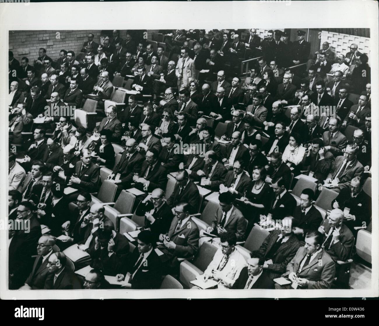 Apr. 04, 1961 - Trial of Adolf Eichmann Continues in Jerusalem: The Trial continues in Jerusalem of Adolf Eichmann - former Nazi S.S. Colonel - on charges of the mas murder of Jews in Nazi concentration camps. of the mass murder of jews in Nazi concentration camps. Photo shows General view showing onlookers as they listen the proceedings - of the trial. Stock Photo