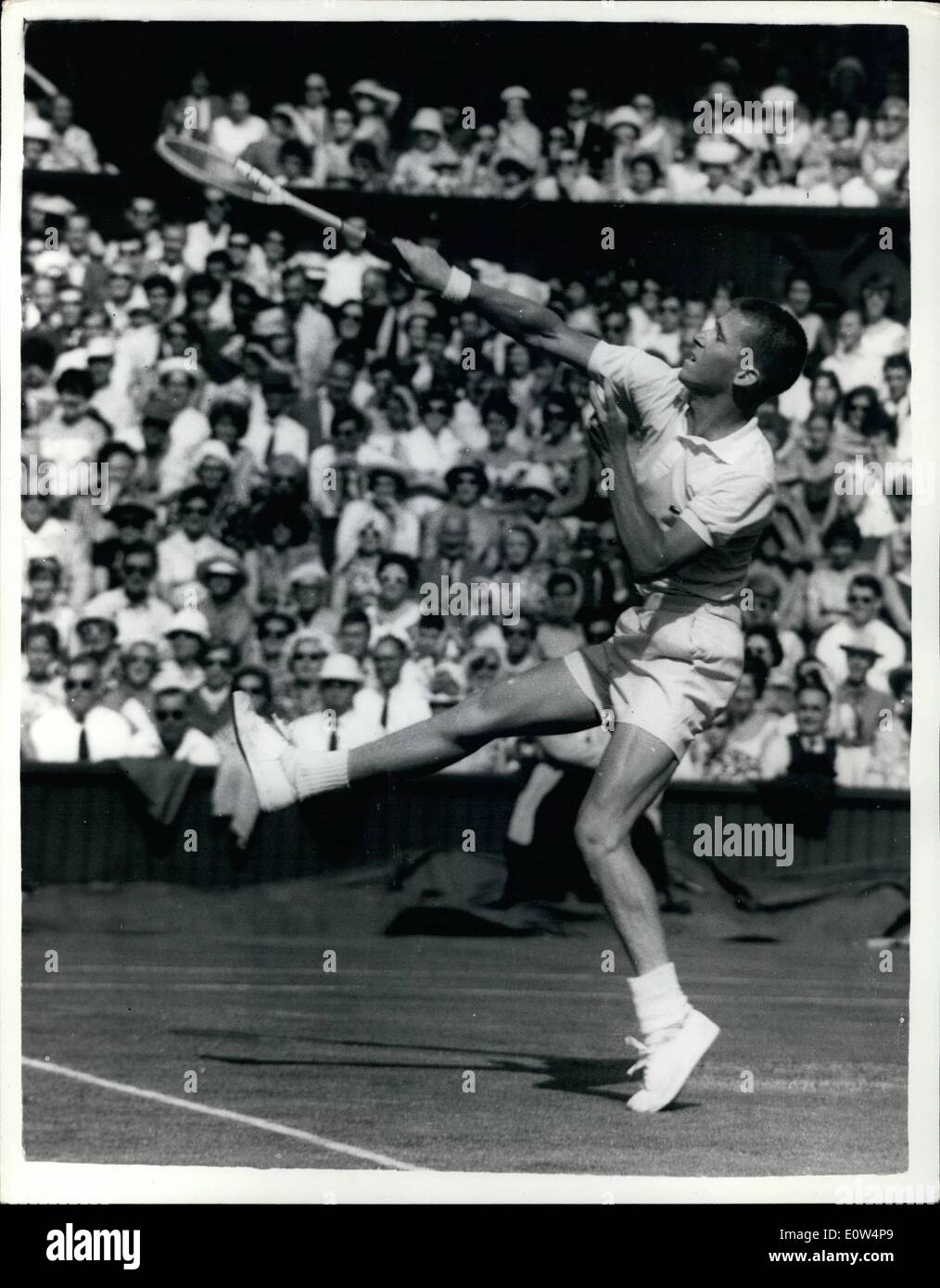 Jun. 06, 1961 - TENNIS CHAMPIONSHIPS AT WIMBLEDON - THIRD DAY. PHOTO SHOWS: R.D. RALSTON, USA, in play against J. LINDQUIST, Sweden. Ralston four after a hard-fought four-set struggle-the last set was 16-14. Stock Photo