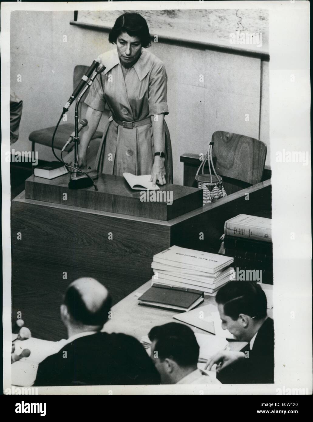 May 05, 1961 - Mrs. Lubetkin-Zuckerman gives evidence at trial of Adolf Eichmann: One of the witnesses who gave evidence at the Stock Photo