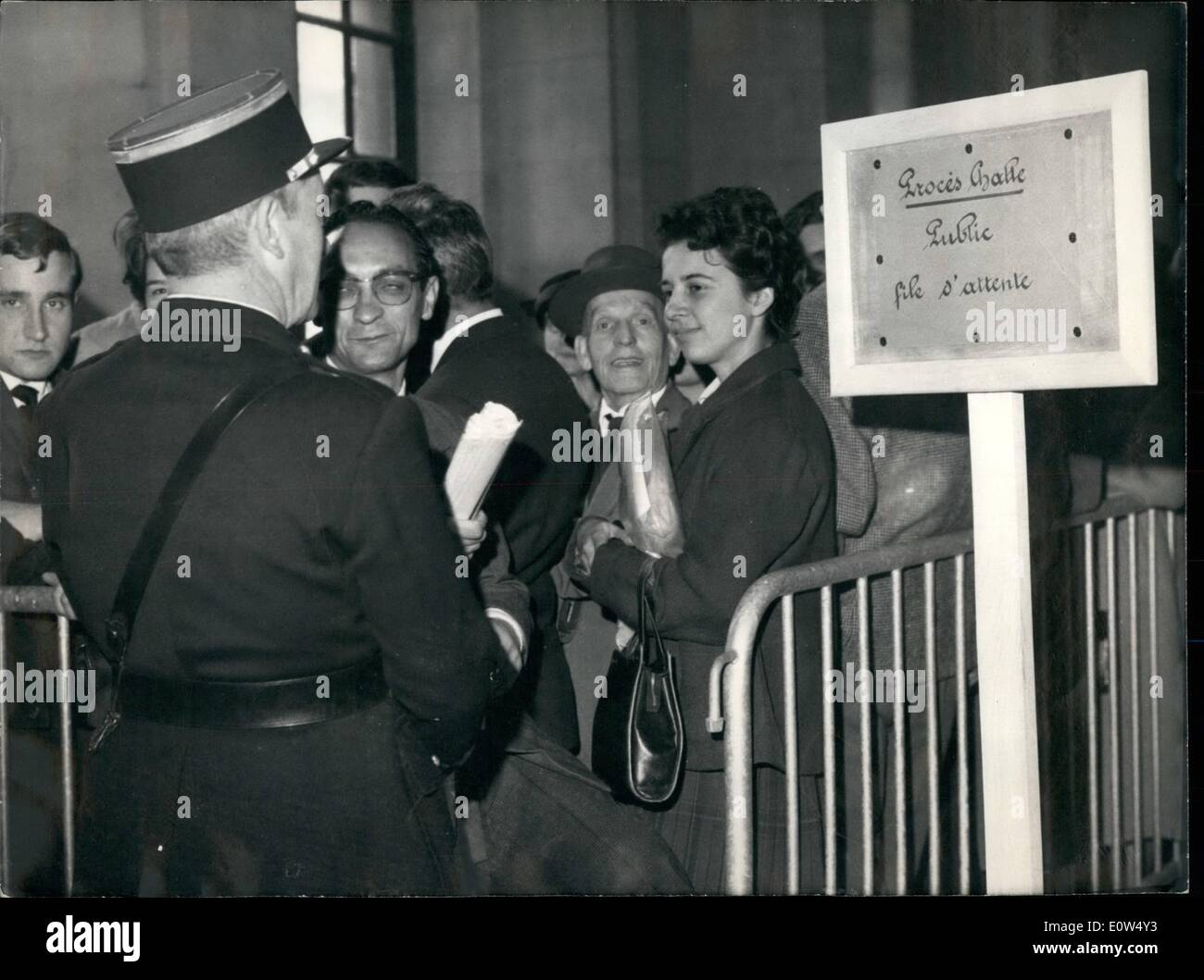 May 05, 1961 - Trial of Ex-Generals Challe and Zeller Opens in Paris: The Trial of Ex-Generals Maurice Challe and Andre Zeller who headed the Recent Insurrection in Algeria opened in Paris Today. Photo shows Public Lining for Admission into the Courtroom. Stock Photo