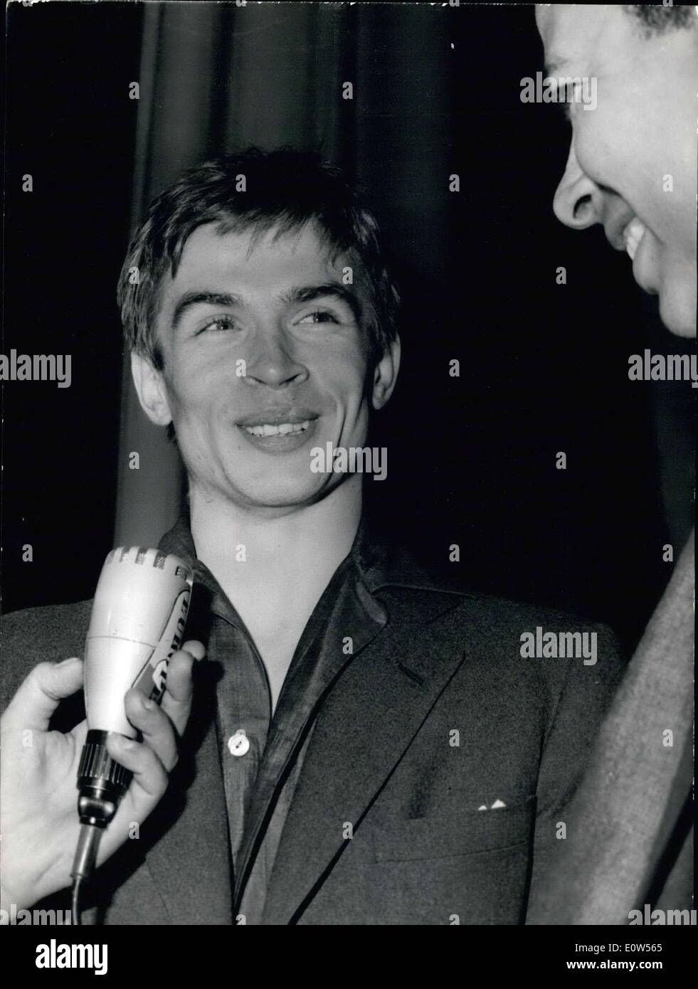 Jun. 22, 1961 - Soviet dancer who chose freedom to star in Marquis De Cuevas Ballet: Rudolf Nureyev, the star dancer of the Leningard Kirov ballet who chose freedom, will appear in ''Sleeping Beauty'' as a star dancer of the Marques De Cuevas ballet at the champs Elysees Theater tomorrow. Close up of Nureyev smiling as he was interviewed at the champs Elysees theater this afternoon. Stock Photo