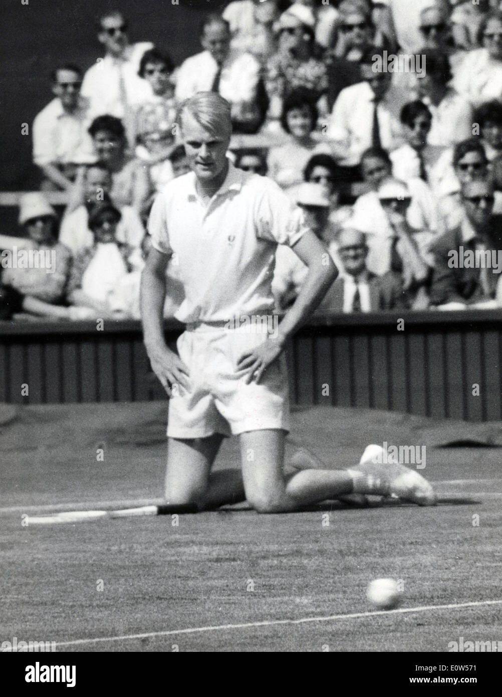 June 28, 1961 - London, England, U.K. - J. LUNDQUIST of Sweden strikes a disgusted pose with his hands on his hips during his match against R.D. Ralston on the third day of Wimbledon. Stock Photo
