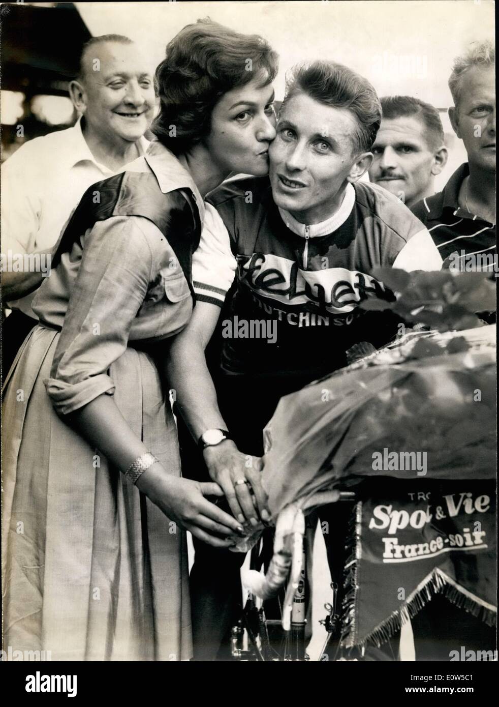 Sep. 09, 1961 - Aquetil Wins in Brand Prix Des Nations: Famous French Cyclist Jacques Anquetil scored a Brilliant Victory in the Grand Prix Des Nations, A Race over a Distance of 100 Km. which he covered in 2 hours 2'' 38.'' Picture Shows: Jacques Anquetil after his victory. Stock Photo