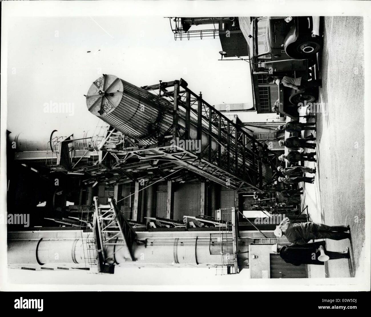 Jul. 06, 1961 - West Germany, France and Britain to work together on Satellite - launching rocket: West Germany has replied favourably to the British and French proposals that Europe should set up and organisation to develop and produce rockets to launch satellites into space for peaceful purposes. Blue Streak would be the basis of the first program to be undertaken by an European satellite launcher organization Stock Photo