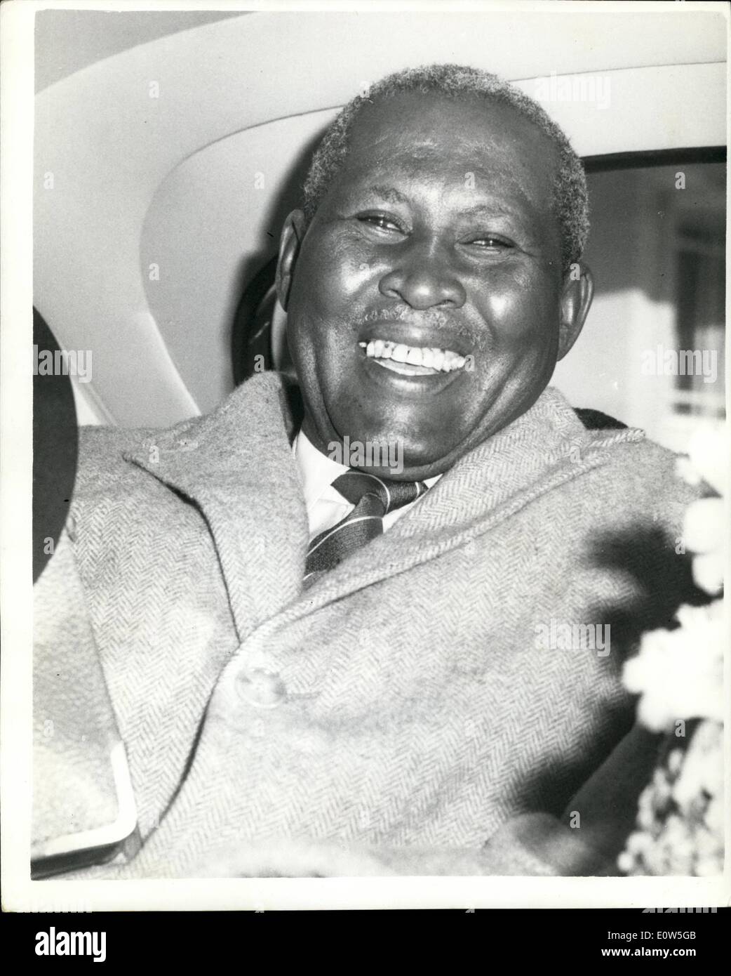 Jul. 07, 1961 - Zulu Chief Who Won Nobel Prize Passes Through London for Oslo. Zulu Chief Albert Lutuli and his wife, from South Africa, passed through London on their way to Oslo where he is to be presented with the Nobel Peace Prize. Photo Shows: Chief Lutuli leaving the Dorchester Hotel by car on his way to London airport this morning. Stock Photo