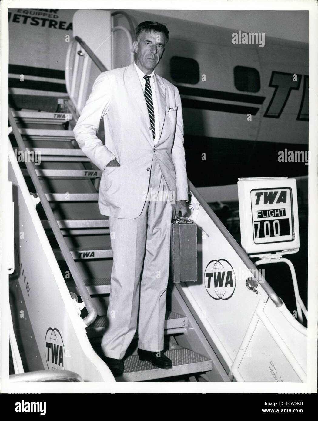 Sep. 09, 1961 - New York International Airport: U.S. Ambassador to India John Galbraith is shown departing for his Bombay post via TWA Superjet, via Paris and Rome. Stock Photo