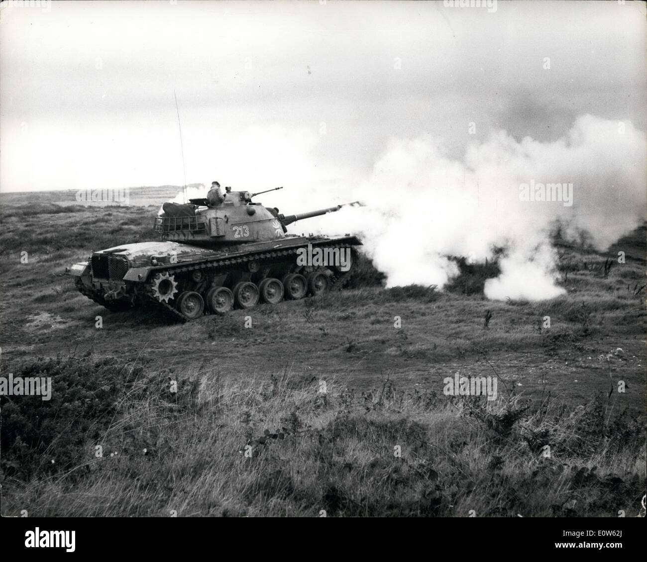 Sep. 09, 1961 - German Panzer Troops In Practice At Castlemartin: The German Panzer troops currently training at Castlemartin, Wales, held a firing practice there earlier this week. Photo shows One of the German tanks firing during the exercise. Stock Photo