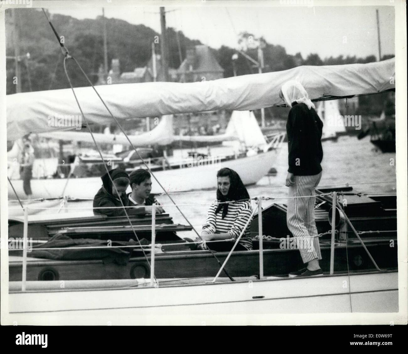 Aug. 08, 1961 - Princess Alexandra And Prince Michael At Cowes Regatta. Photo Shows:- Princess Alexandra and Prince Michael aboard the private yacht ''Tirrenia'' at Cowes. Stock Photo