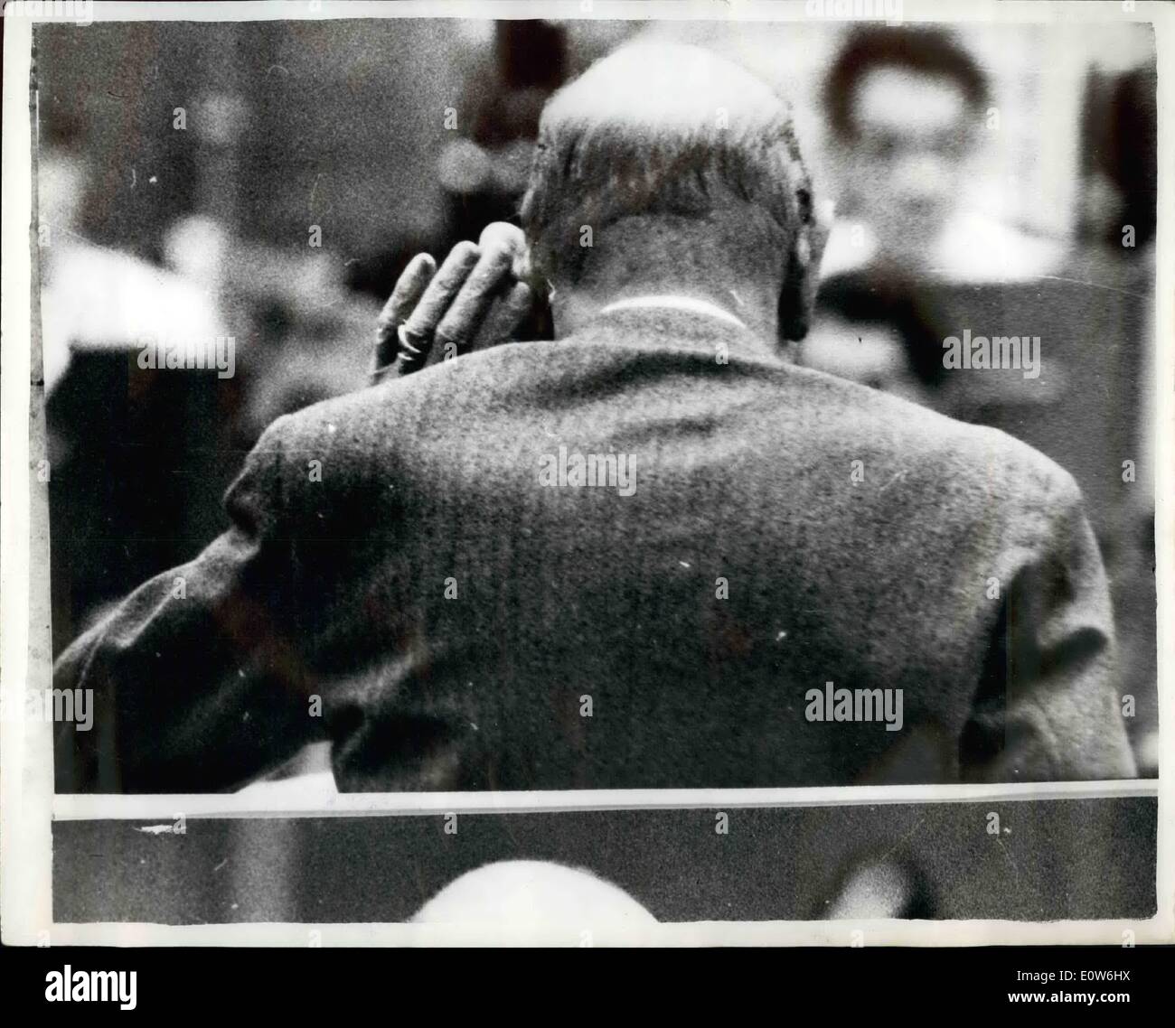 Oct. 10, 1961 - THE MAN WITH AN EAR FOR MUSIC. THE MASTER LISTENS CRITICALLY: The world's greatest living composer, Igor Stravinsky, the man who in 50 years has heard his music dismissed and condemned, accepted and acclaimed, was yesterday seen listening critically to a rehearsal by the B.B.C. Symphony Orchestra. The Festival Hall will be packed with celebrities for the 79-year-old composer's concert on Sunday. Photo Shows: Hand cupped to his ear and sharply alert Igor Stravinsky listens critically during the rehearsal by the B.B.C. Symphony Orchestra. Stock Photo