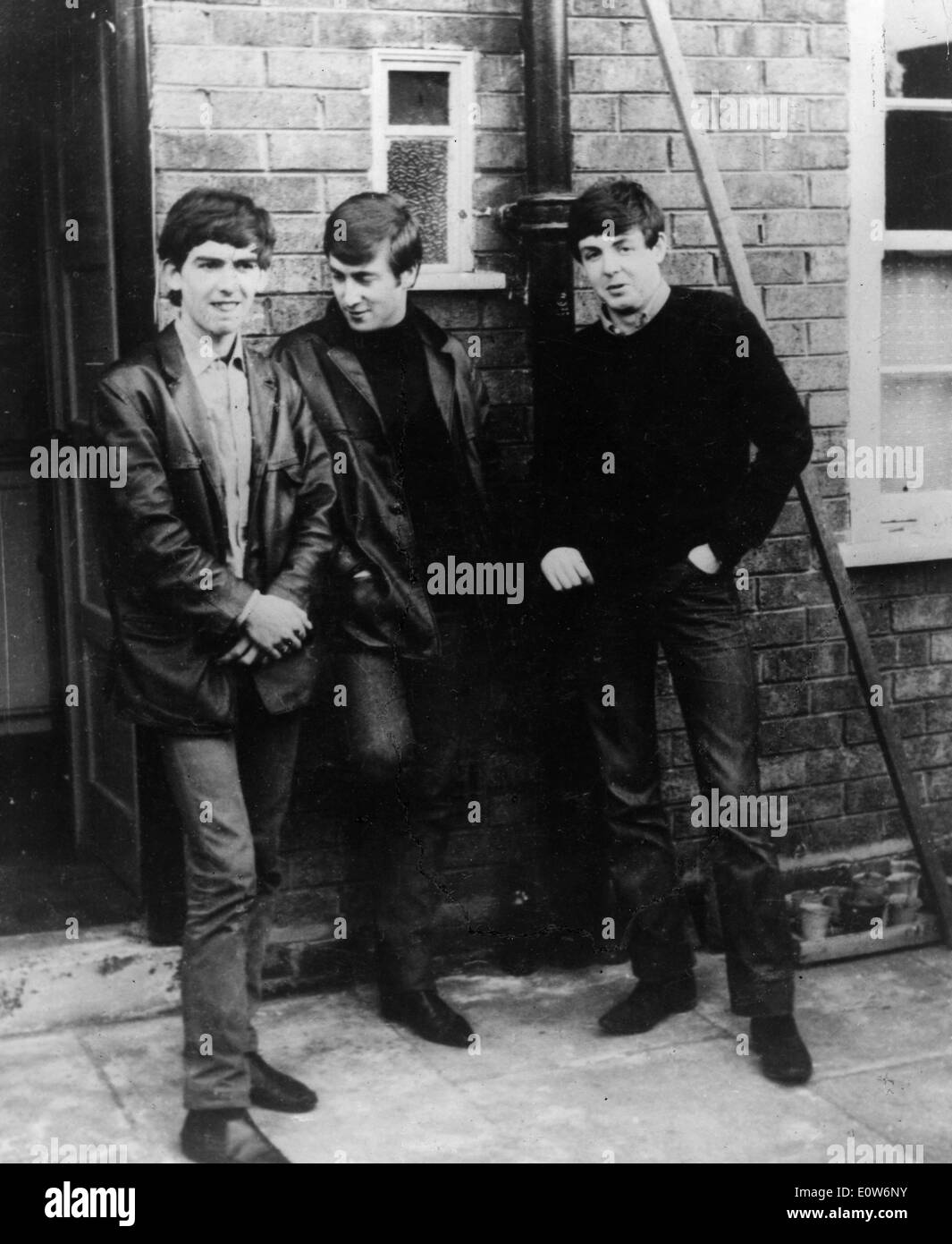 Three of the Beatles members outside of Paul McCartney's home Stock Photo