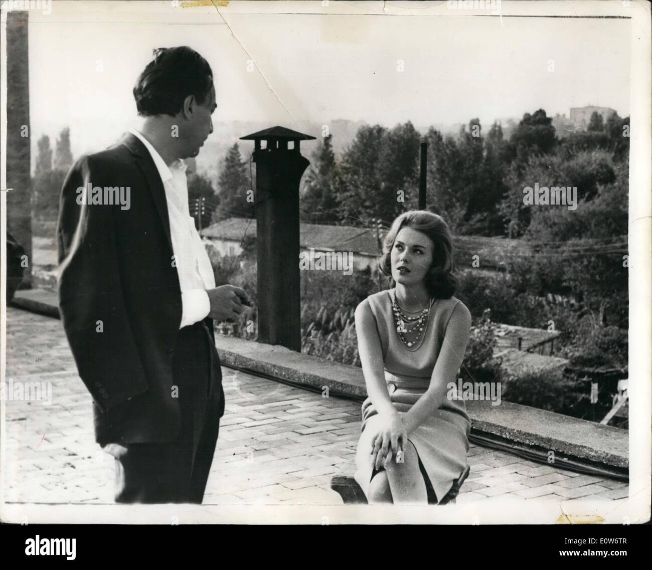 Oct. 10, 1961 - Jean Seberg engaged to many French writer; American actress Jean Seberg of French writer Roman Gary have announced their engagement in Rome. The wedding will be within three weeks. One of Gary's more famous books was ''Roots of the Sky'' Photo Shows Jean Seberg and Roman Gary together at the house where they are both staying as guest in Rome. Stock Photo