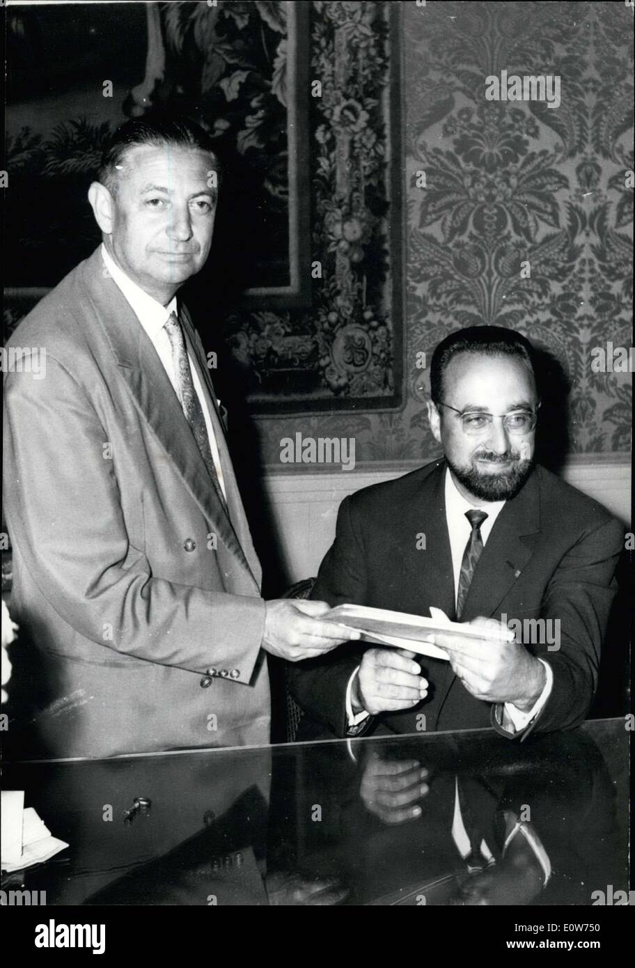 Aug. 26, 1961 - Edgar Pisani right , 43, has been named the Minister of Agriculture. He was born in Tunisia, and after having b Stock Photo