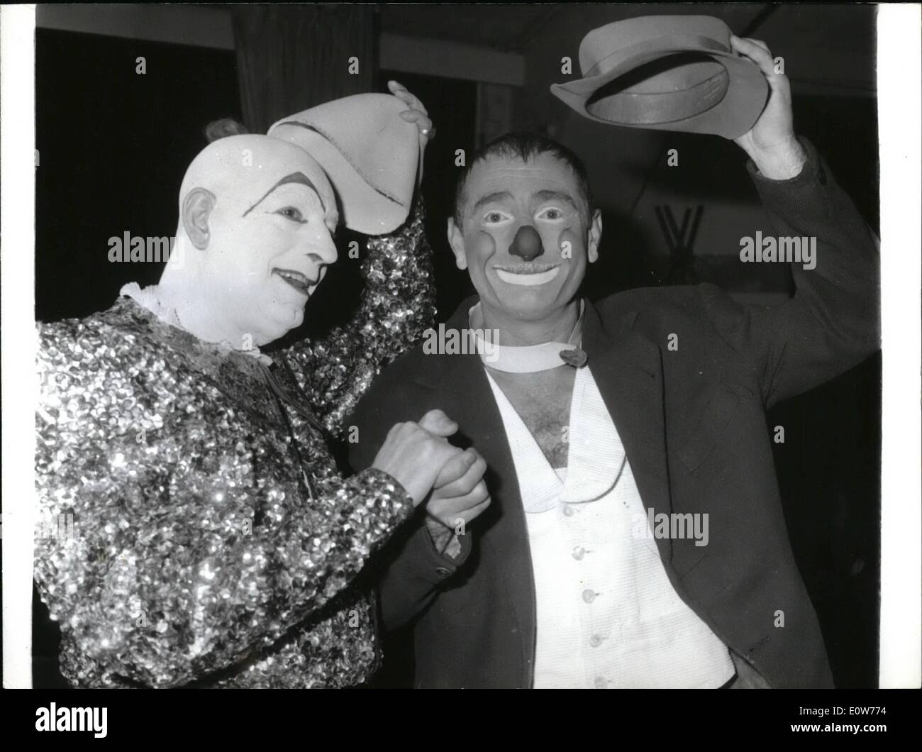 Dec. 12, 1961 - Zavatta makes a come-back: After several years of absence form the circus, Zavatta the famous French clown is now performing at Medrano. Photo shows Zavatta (right) meets another famous clown Alex. Stock Photo