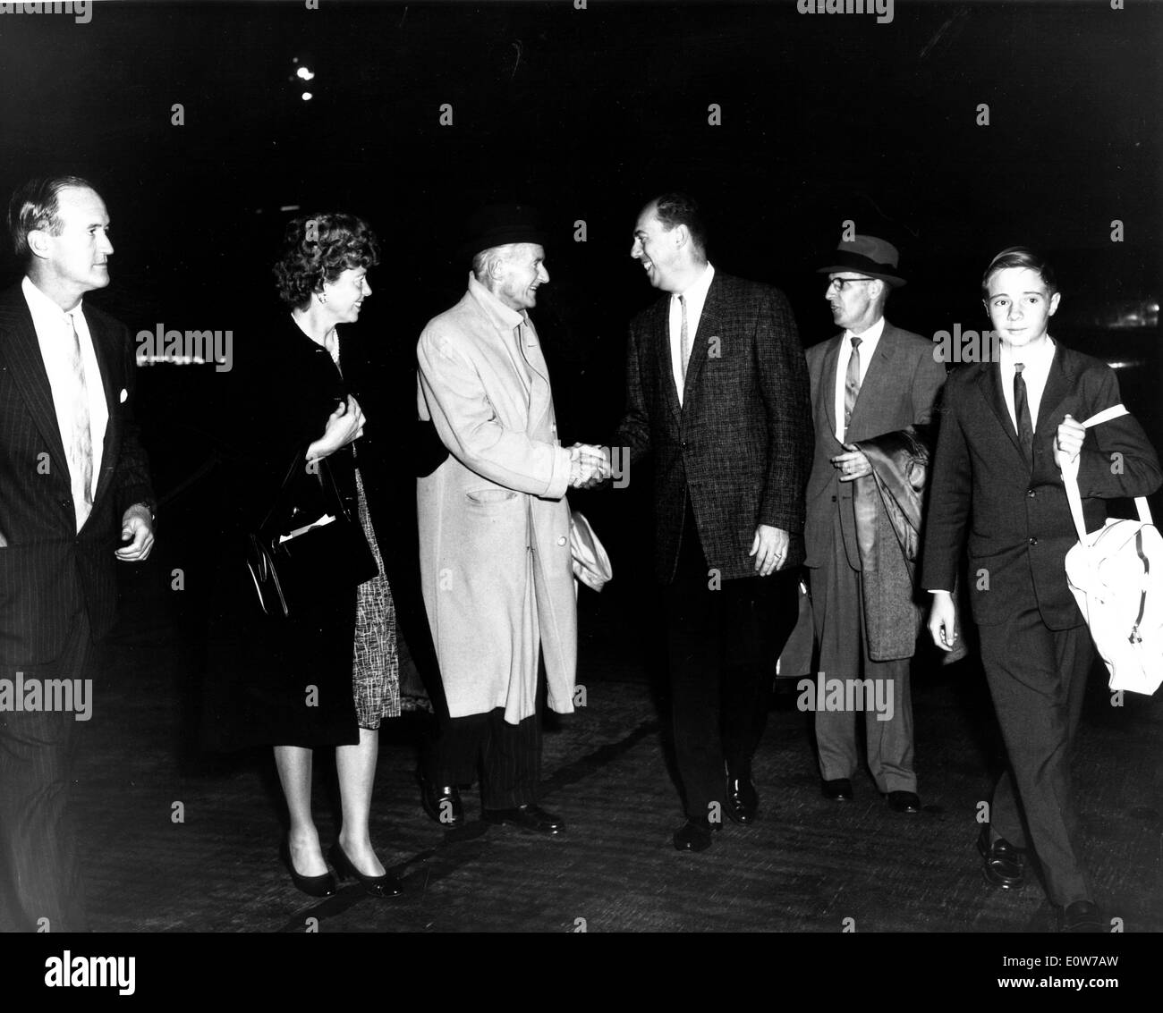 Oct 12, 1961; New York, NY, USA; American Ambassador to Spain ANTHONY J. DREXEL BIDDLE is shown on his arrival from Madrid by TWA SuperJet, for medical treatment at Walter Reed Hospital in Washington. He is suffering from complications resulting from bronchial pneumonia. Members of his family were at the airport to meet him. Stock Photo