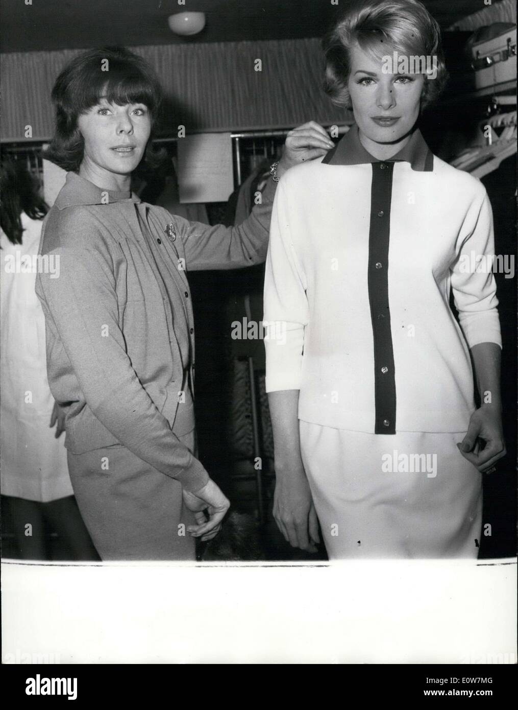 Oct. 24, 1961 - In the presence of former model and ex-girlfriend of Prince Aly Khan, Bettina came to present her spring and summer collection for 1962 among the famous Parisian designers. Bettina (left), who always had a big personality and a taste for haut-couture, created a collection herself and participated behind the scenes of the fashion show. It is also the first time that the Monagasque house of fashion has had high-fashioned knitwear. Stock Photo