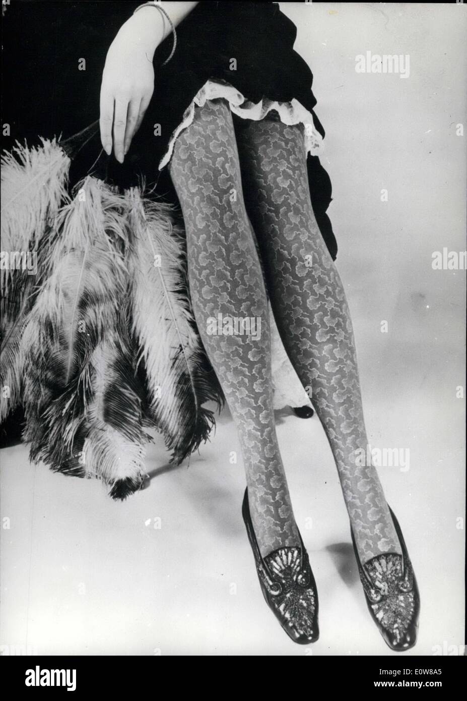 Jan. 01, 1962 - Stockings a la Egypt Jacquard design and hand printed designs on stockings are the dernier cri in the stocking fashion. The firm ''Elbeo'' is launching this most unusual kind of stocking which - perhaps - will soon be seen more frequently. Stock Photo