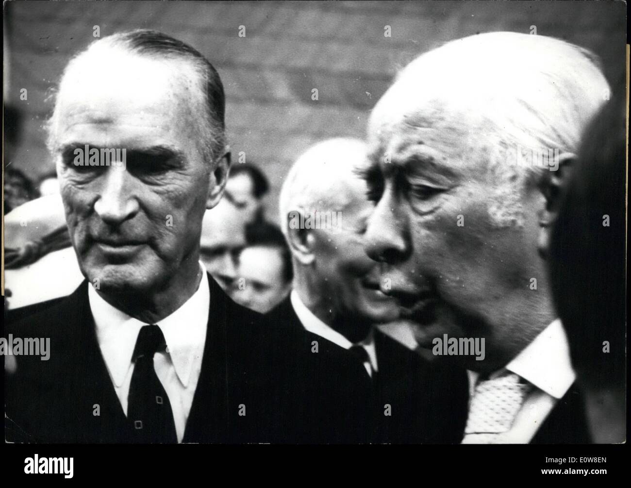 Nov. 11, 1961 - On Monday, November 2o. the wellknown under - taking Krupp in Essen / Germany celebrated his 15o - year - jubilee. Under the honour - guests was the former Presidet Prof. TheÃ¢â‚¬Â¢ odor House. - On the picture on.the right. On the left the President. of the undertaking Krupp, Alfried Krupp von Bohlen and Halbach. Stock Photo