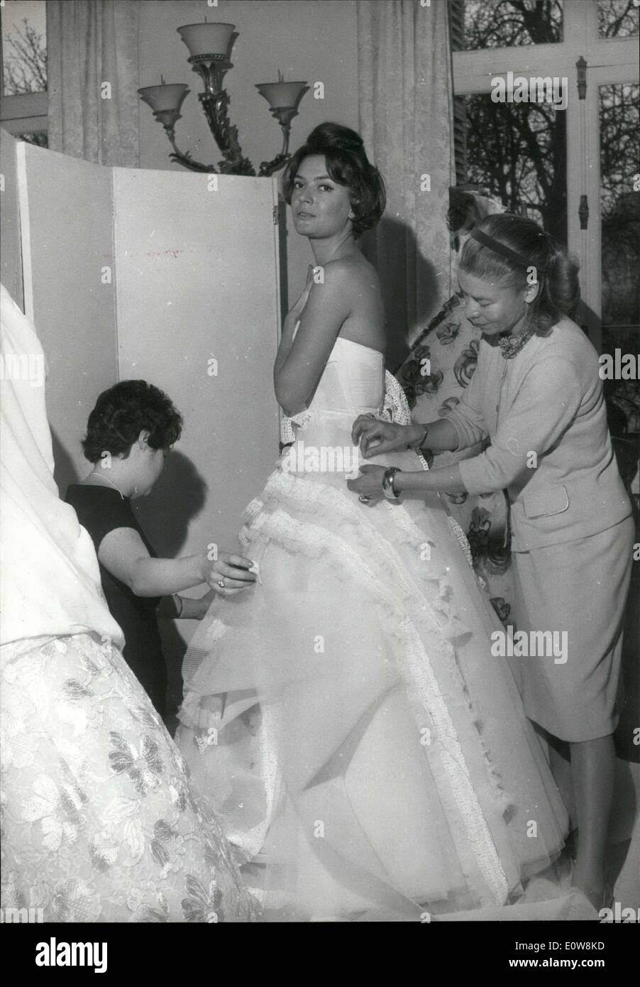 Jan. 17, 1962 - Carven & Assistant Alter Spring Collection Wedding Gown Stock Photo