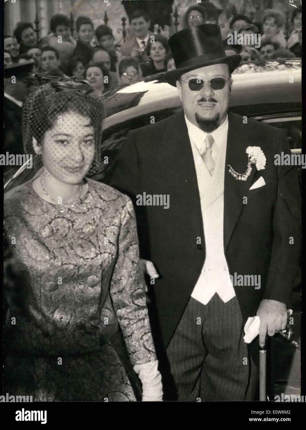 Jan. 22, 1962 - After the civil marriage on Saturday, the religious ceremony for former King Simeon of Bulgaria and Dona Margarita Gomez Aceba and Cehuela was held yesterday morning in the Russian church according to orthodox rituals. Picture: King Farouk of Egypt and his daughter Fawzia arriving to the ceremony. Stock Photo