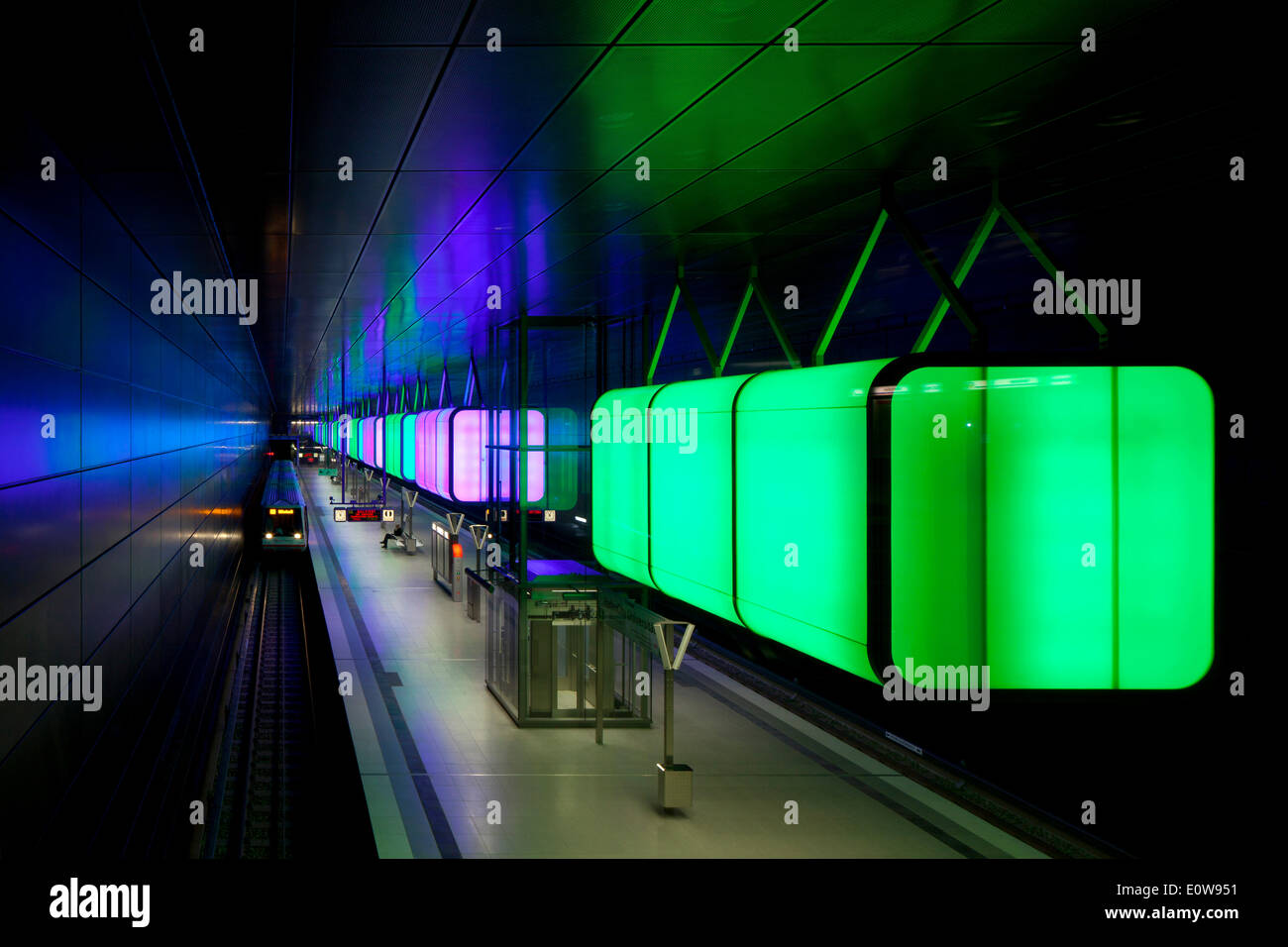 Light installation in the U-Bahn HafenCity Universität subway station, U4 subway line, HafenCity, Hamburg, Germany Stock Photo