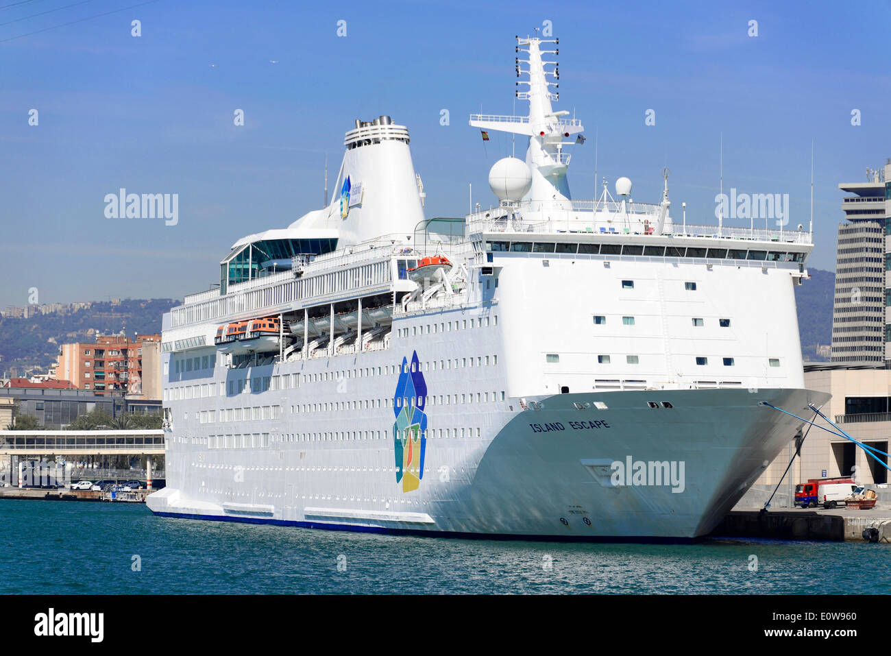 Cruise ship Island Escape, built in 1982, length 185.25m, capacity 1606 passengers, in Port Vell