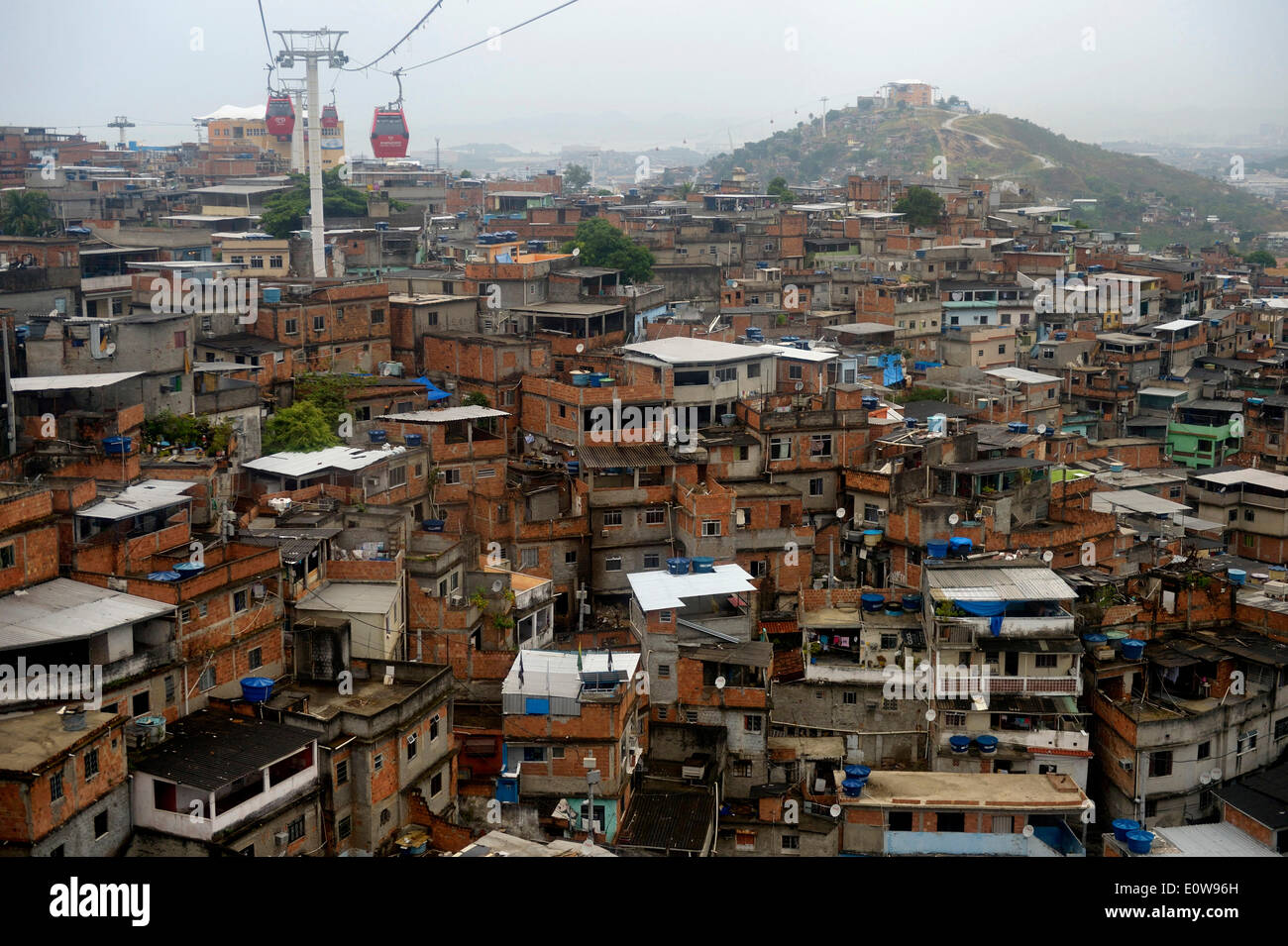 Complexo do Alemao favela, a cable car connects several builtup hills, Rio de Janeiro, Brazil