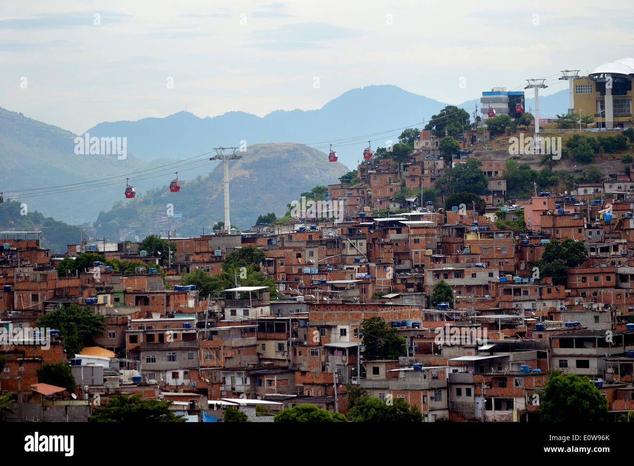 Complexo do Alemao favela, a cable car connects several builtup hills, Rio de Janeiro, Brazil