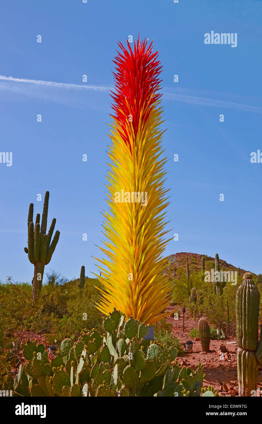 The legendary glass artist Dale Chihuly exhibited his work at The Desert Botanical Gardens in Phoenix, Arizona, USA during 2014. Stock Photo