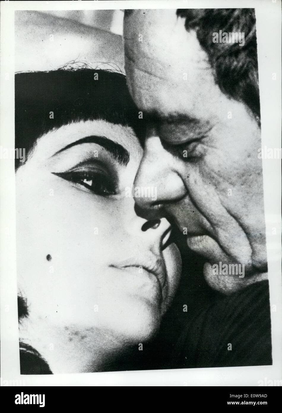 Feb. 02, 1962 - The Wedding night scene from ''Cleopatra''. Photo shows close - up of the two heads - Rex Harrison as ''Julius Caesar'' - and Liz Taylor as ''Cleopatra'' - in the wedding night scene - in the much delayed film ''Cleopatra'' which at last - nears completion in Rome. Stock Photo
