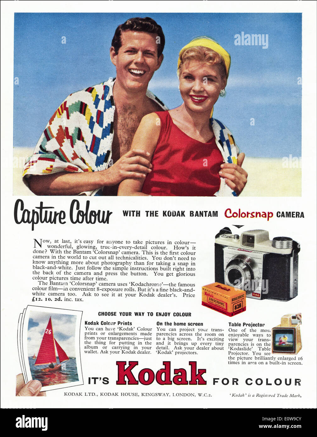 1950s advert for KODAK film & camera in British magazine dated July 1957 Stock Photo