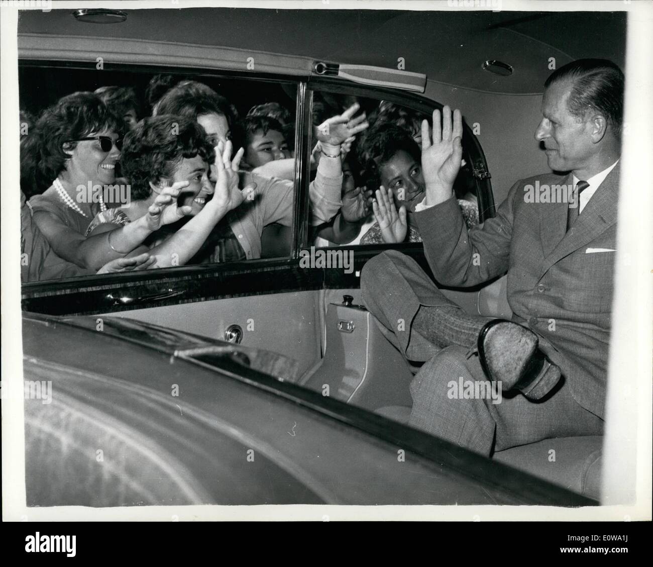 Mar. 03, 1962 - Cheers for Prince Philip in Uruguay: Picture Shows: Prince Philip acknowledge the cheers of the Crowd as he drove through Montevideo, Uraguay, during his current South American tour. Stock Photo
