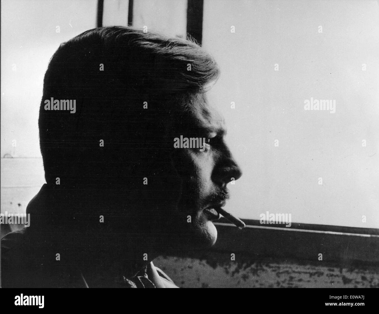 Portrait of actor Marcello Mastroianni smoking a cigarette Stock Photo