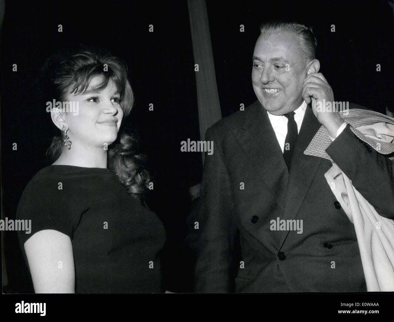 Mar. 08, 1962 - Jacques Tati Congratulating Singer Milva Stock Photo